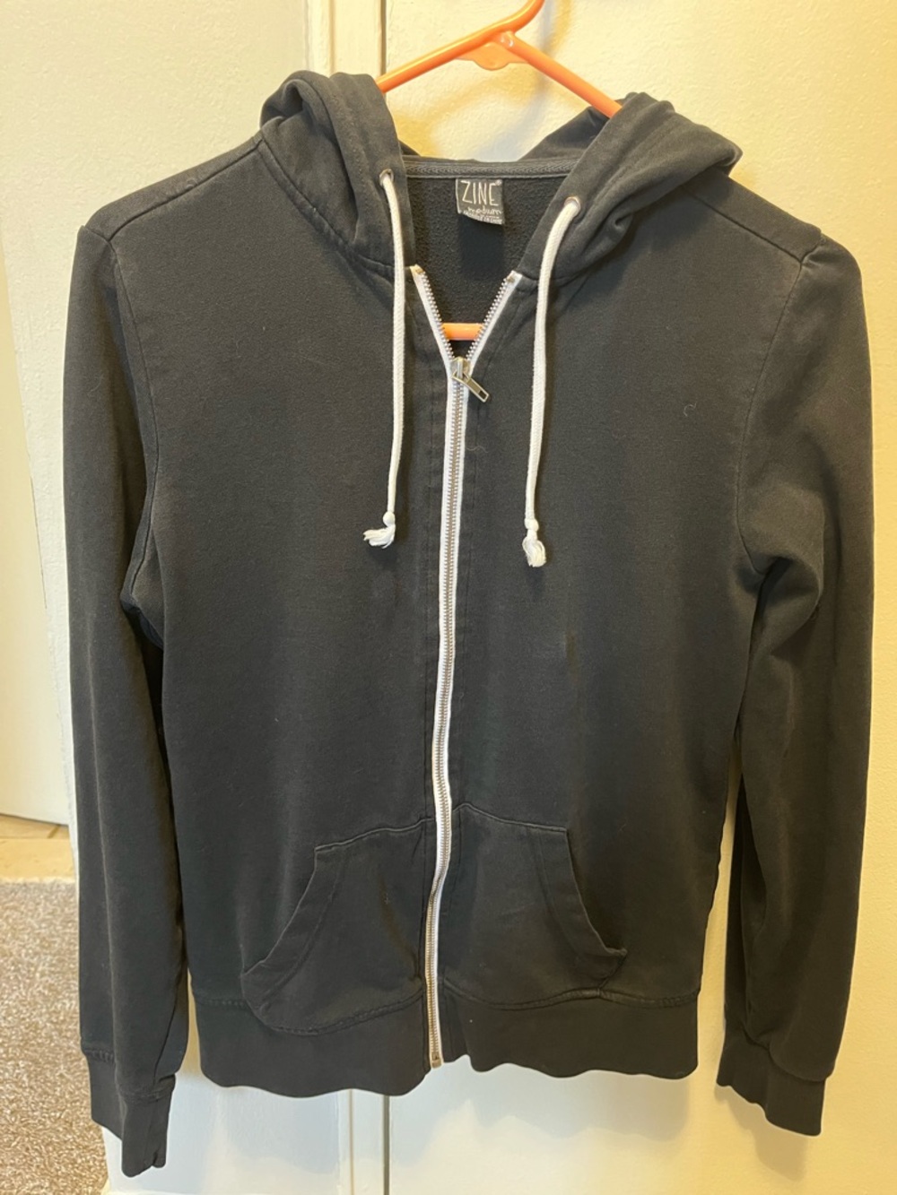Zine Zip-Up Hoodie with White Drawstrings - Women’s Medium